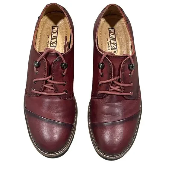 Pikolinos Women's Leather Vicar Oxford Shoes in Burgundy Size EU 36 US 5.5-6 - Picture 3 of 10
